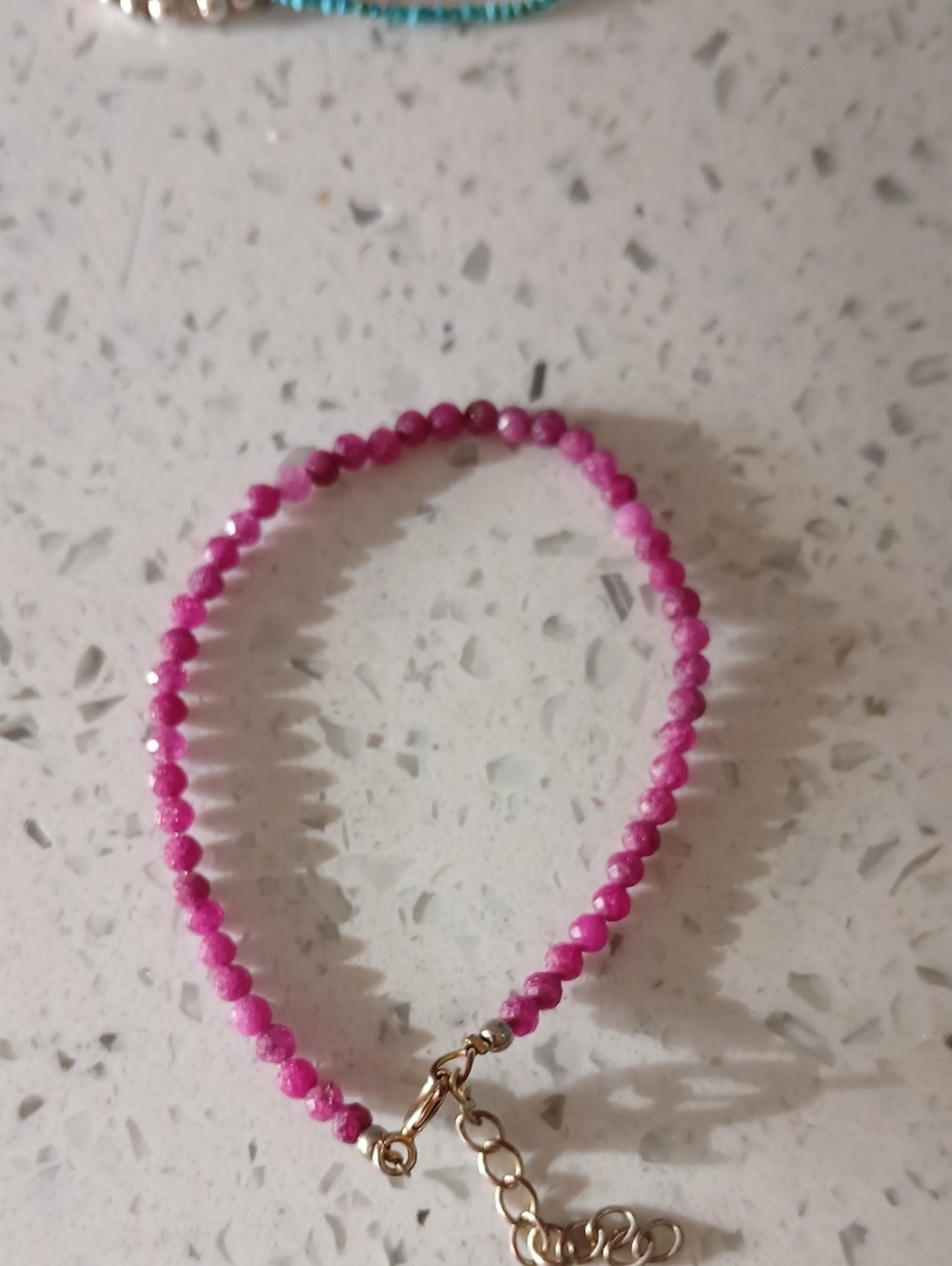 Pink Tourmaline Natural Stone Beaded Bracelet with Gold Accent